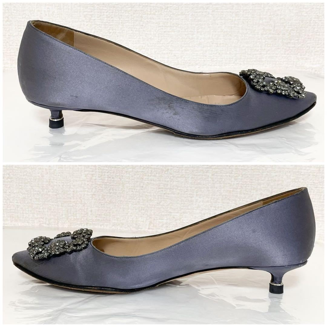 Manolo Blahnik Shoes Pumps Heel HANGISI EU 36.5 US 6.5 Gray Purple Authentic