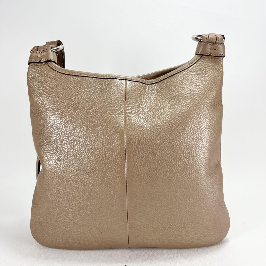 COACH Shoulder Bag Purse Turn Lock Leather Beige Authentic