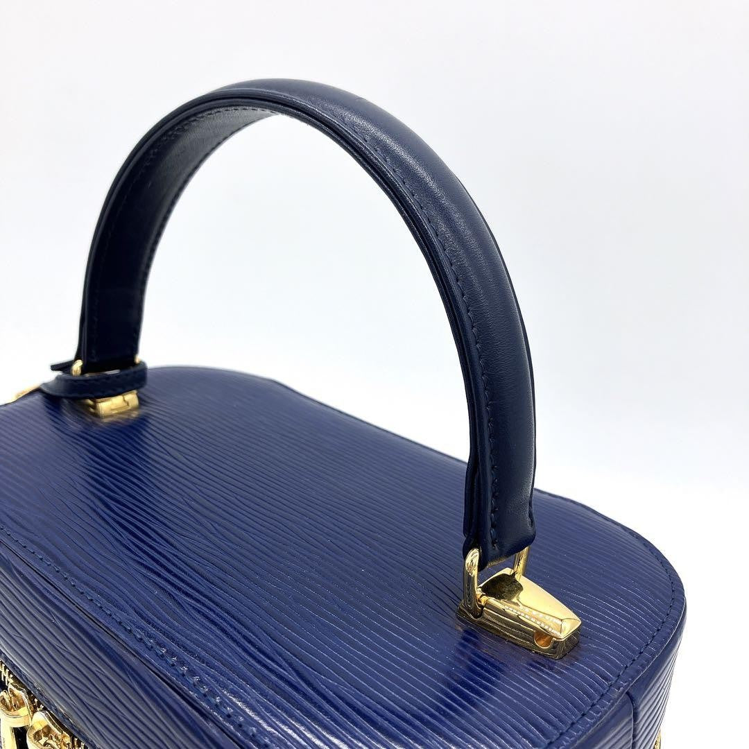 Valentino Garavani Vanity Bag Hand Bag Tote Purse Leather Navy Authentic
