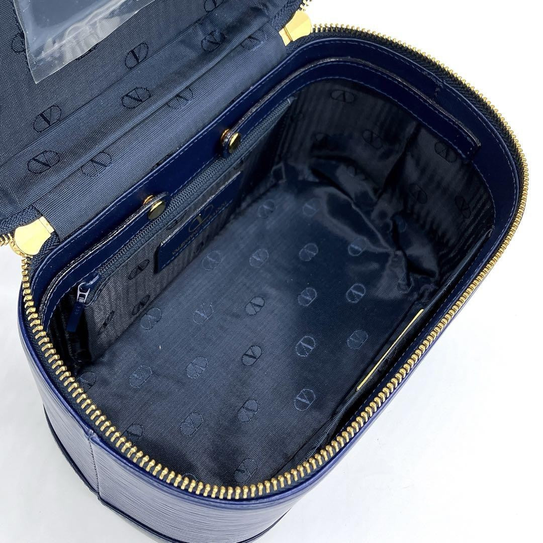 Valentino Garavani Vanity Bag Hand Bag Tote Purse Leather Navy Authentic