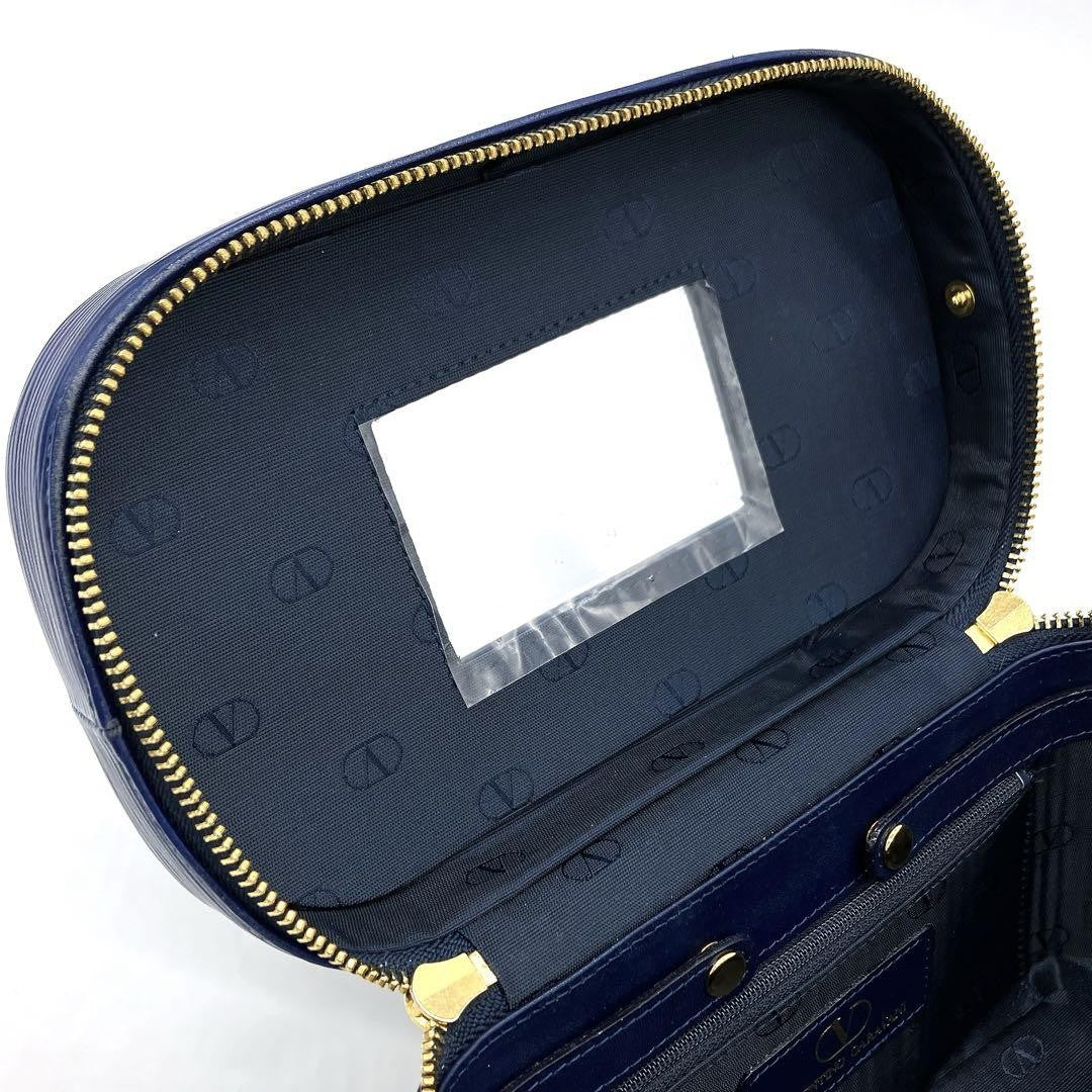 Valentino Garavani Vanity Bag Hand Bag Tote Purse Leather Navy Authentic