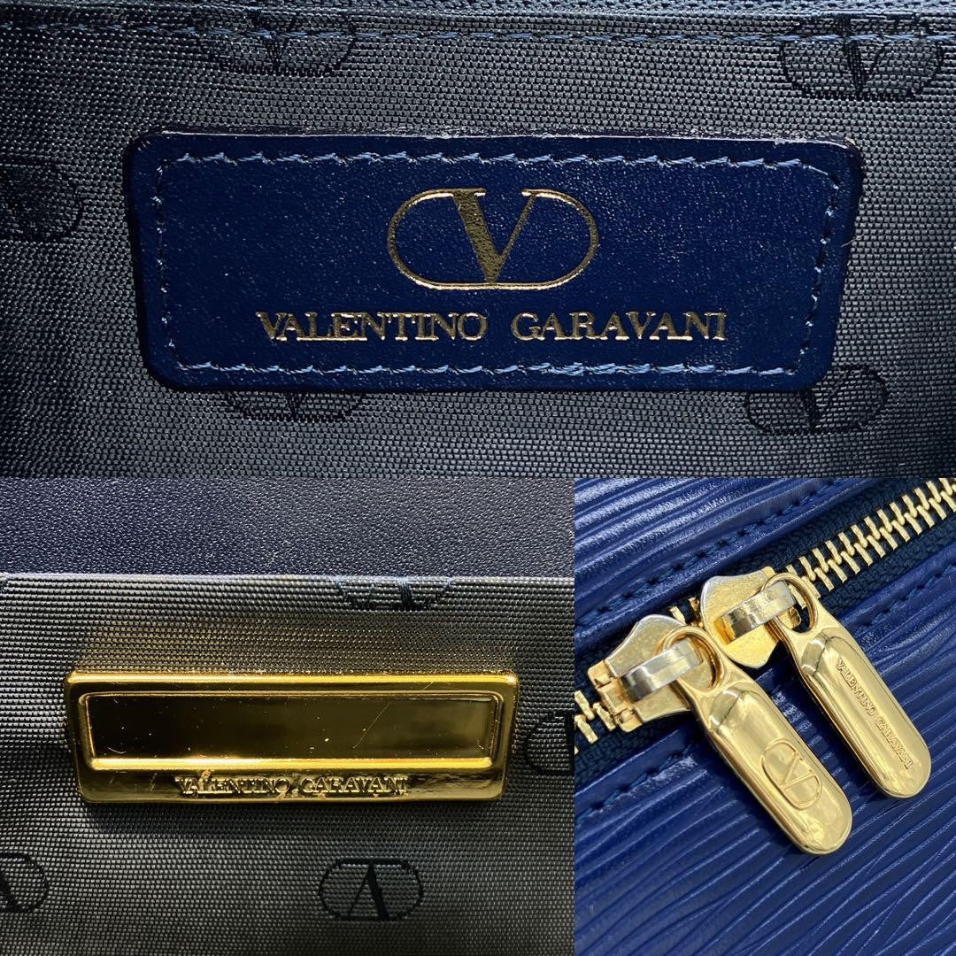 Valentino Garavani Vanity Bag Hand Bag Tote Purse Leather Navy Authentic