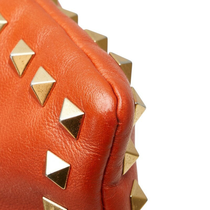 Valentino Clutch Bag Second Bag Rockstuds Leather Orange Authentic
