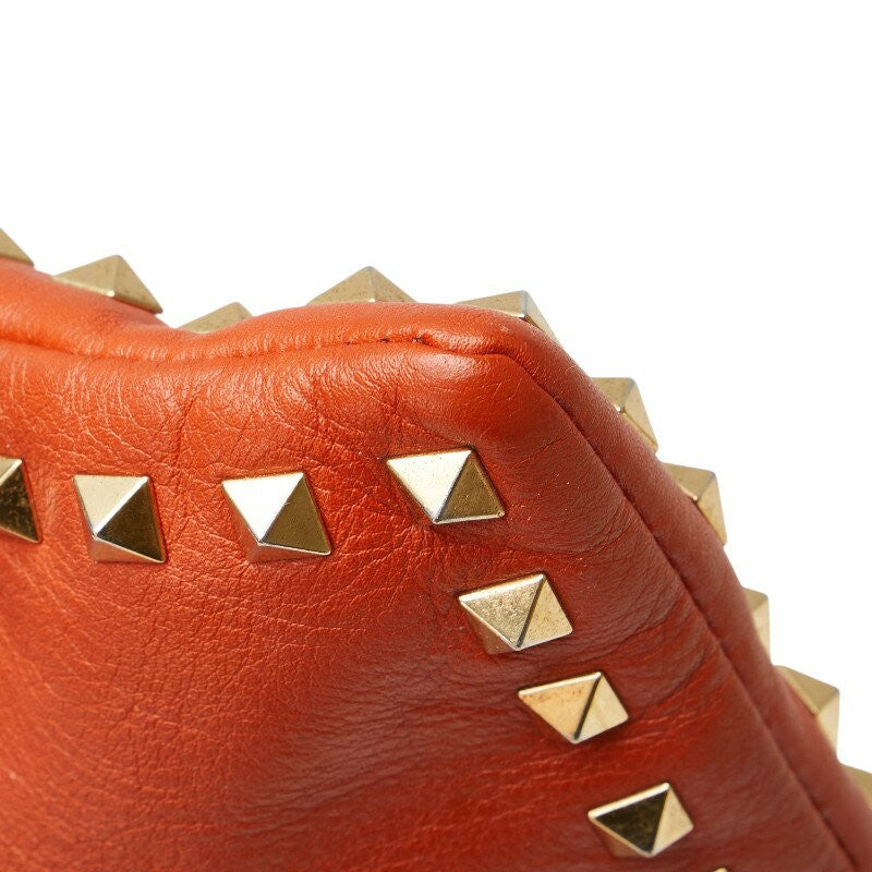 Valentino Clutch Bag Second Bag Rockstuds Leather Orange Authentic