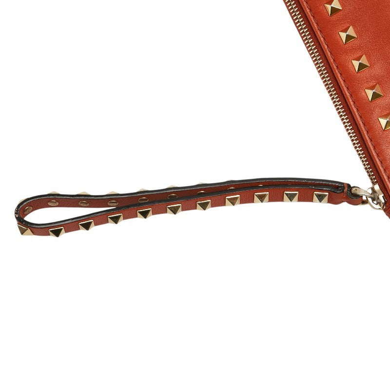 Valentino Clutch Bag Second Bag Rockstuds Leather Orange Authentic