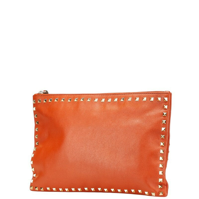 Valentino Clutch Bag Second Bag Rockstuds Leather Orange Authentic