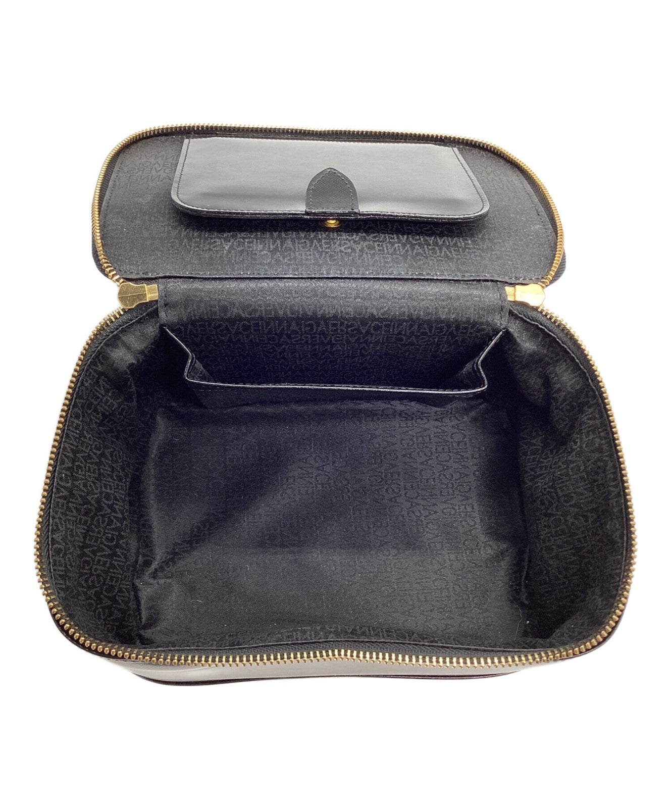 VERSACE Vanity Bag Hand Bag Tote Purse Sunburst Black Authentic