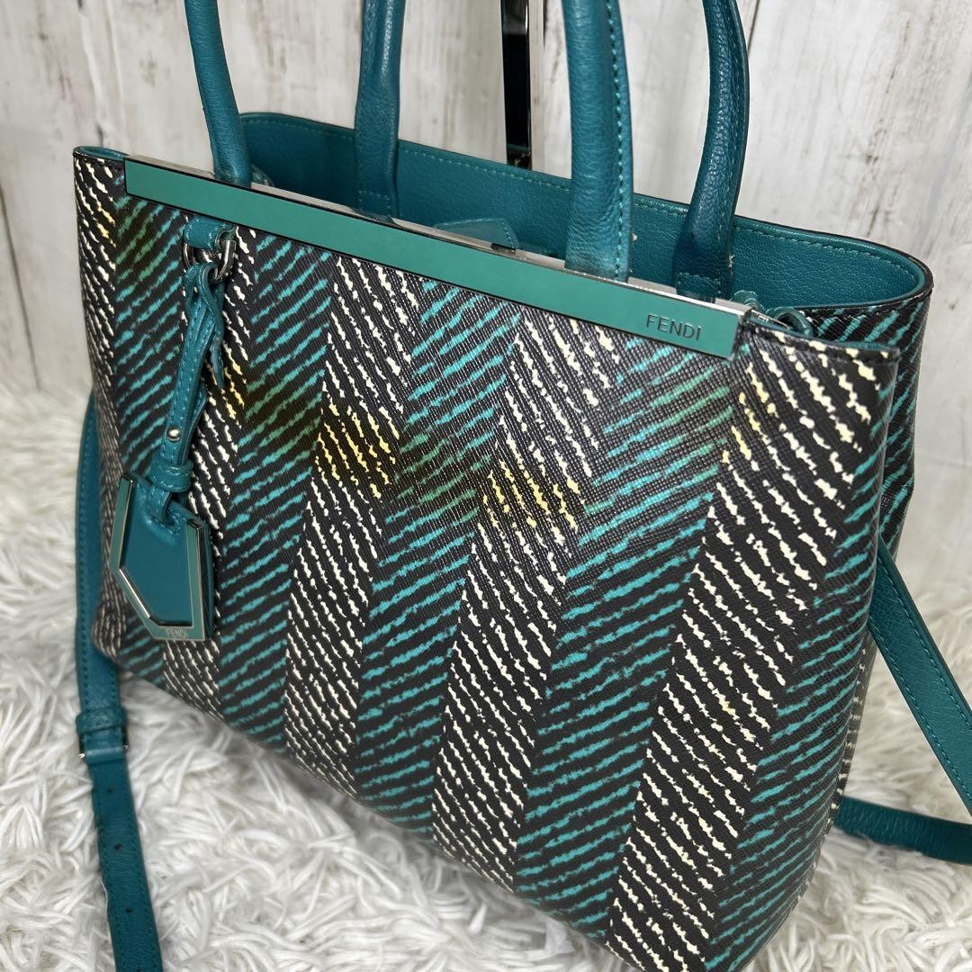 FENDI Shoulder Bag Purse 2Jours Green Blue Authentic