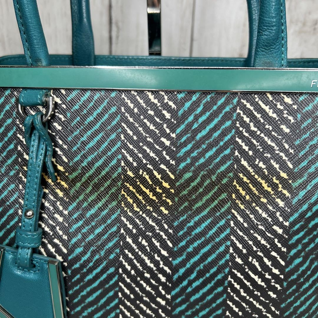 FENDI Shoulder Bag Purse 2Jours Green Blue Authentic
