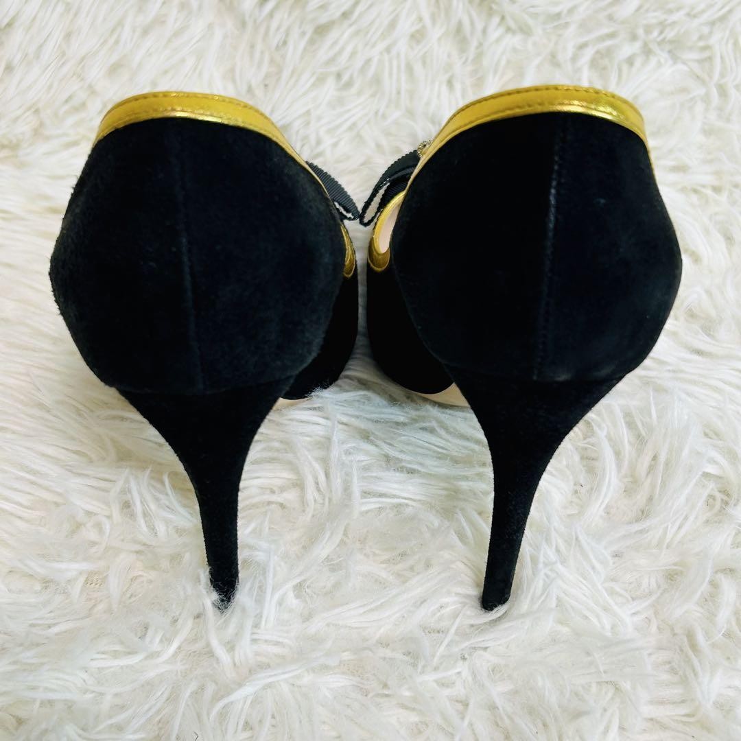 GUCCI Shoes Pumps Heel EU 36.5 US 6.5 Suede Black Authentic