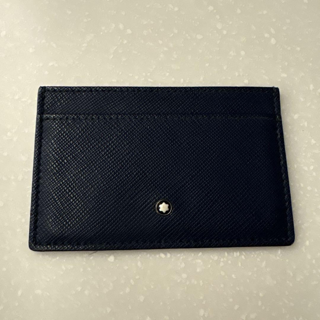 Montblanc Card Case Holder Wallet Compact Purse Leather Navy Authentic