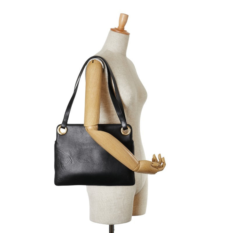 VERSACE Hand Bag Tote Purse Medusa Leather Black Authentic