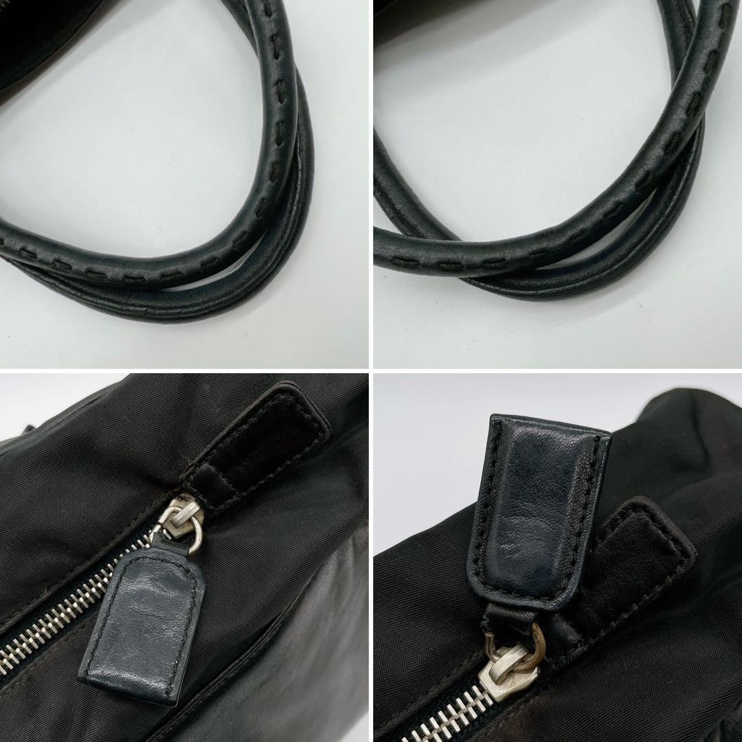 PRADA Bag Logo Hand Tote Purse Leather Black Vintage Authentic