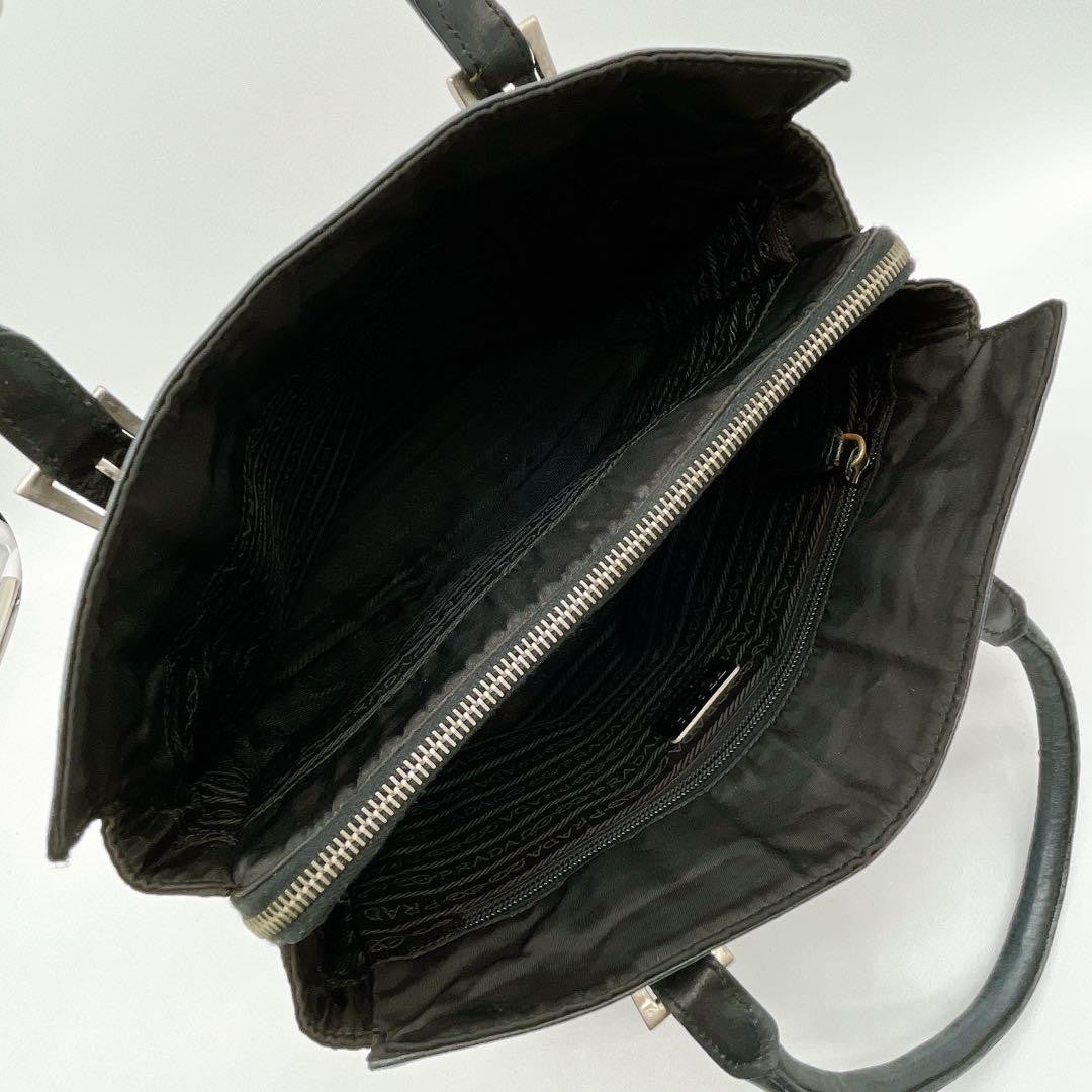 PRADA Bag Logo Hand Tote Purse Leather Black Vintage Authentic