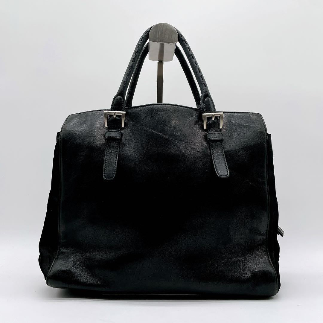 PRADA Bag Logo Hand Tote Purse Leather Black Vintage Authentic
