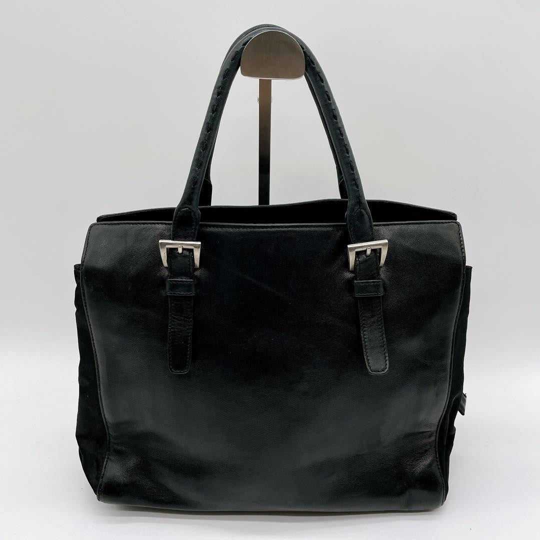 PRADA Bag Logo Hand Tote Purse Leather Black Vintage Authentic
