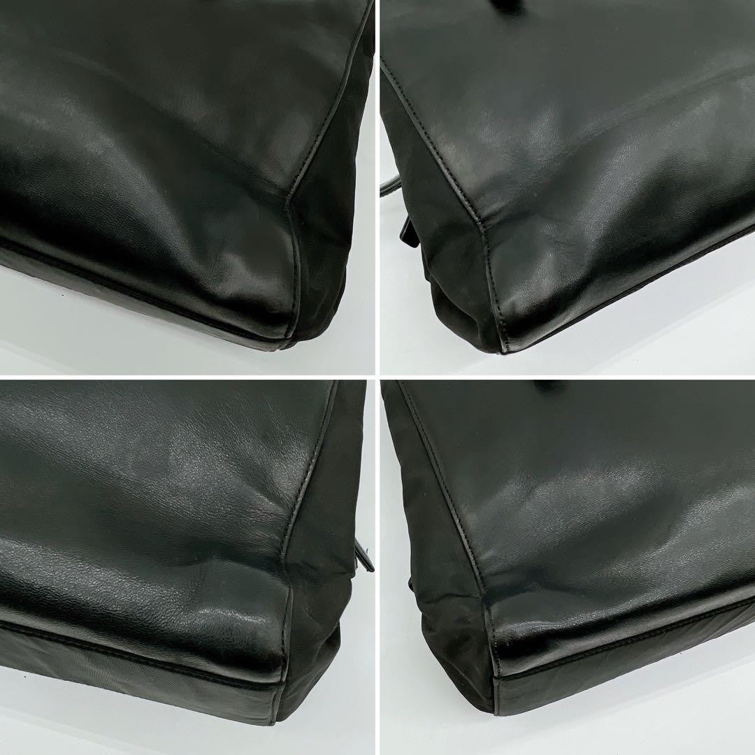PRADA Bag Logo Hand Tote Purse Leather Black Vintage Authentic