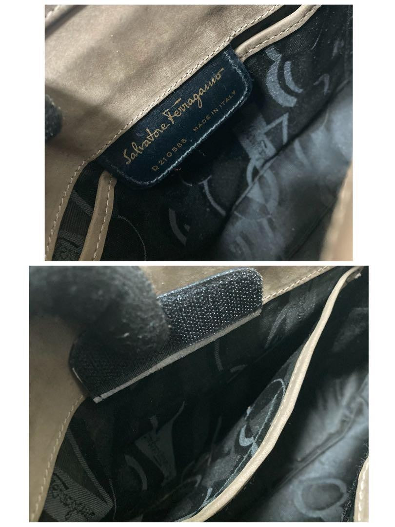 Salvatore Ferragamo shoulder bag Purse VARA RIBBON Gray Authentic Leather Used