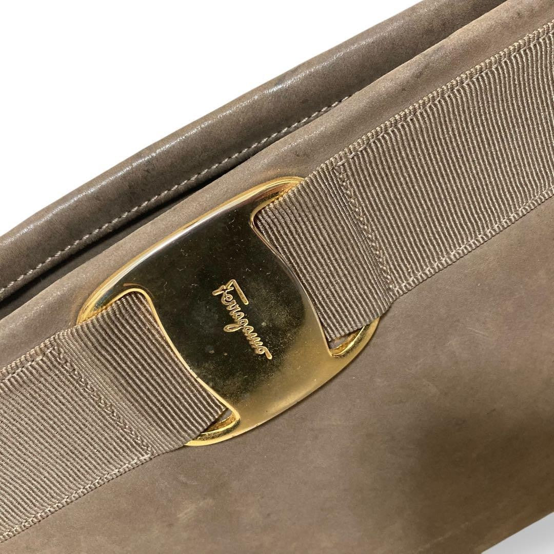 Salvatore Ferragamo shoulder bag Purse VARA RIBBON Gray Authentic Leather Used