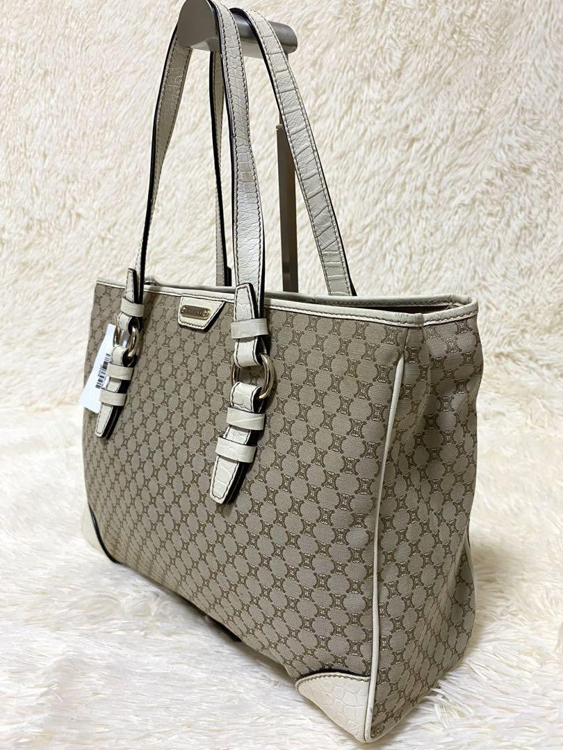 CELINE tote bag Purse Macadam Canvas Leather Beige Women's Used Authentic