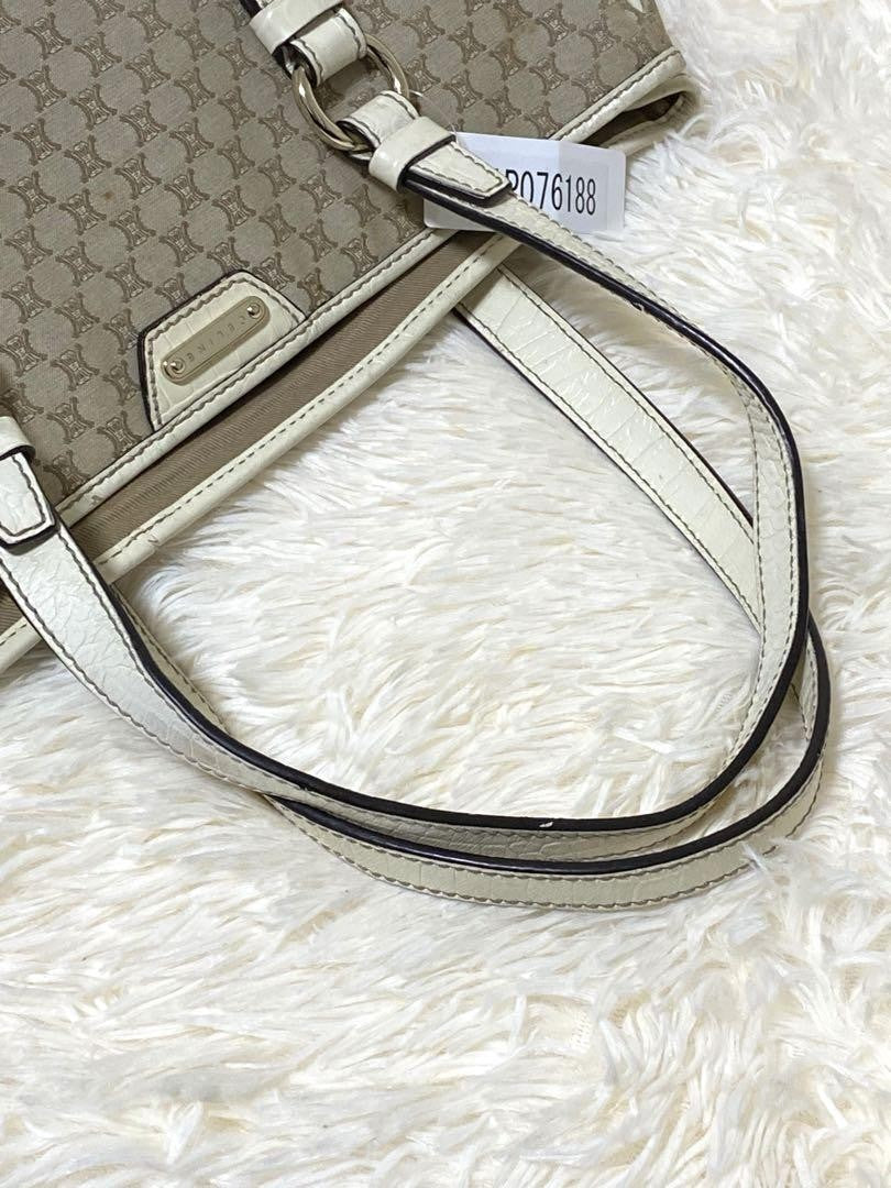 CELINE tote bag Purse Macadam Canvas Leather Beige Women's Used Authentic