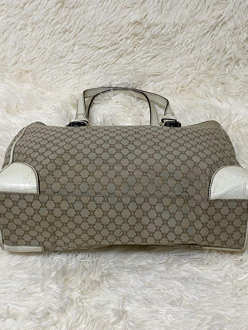 CELINE tote bag Purse Macadam Canvas Leather Beige Women's Used Authentic