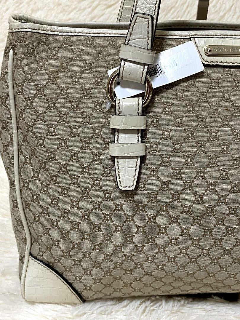 CELINE tote bag Purse Macadam Canvas Leather Beige Women's Used Authentic