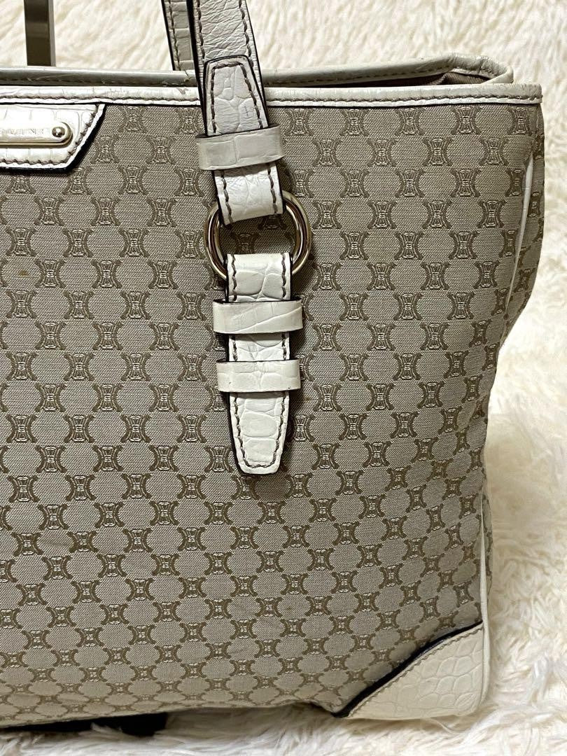 CELINE tote bag Purse Macadam Canvas Leather Beige Women's Used Authentic
