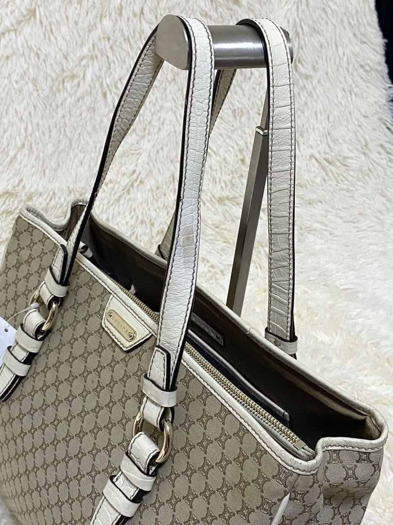 CELINE tote bag Purse Macadam Canvas Leather Beige Women's Used Authentic
