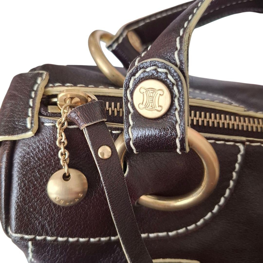 CELINE handbag Purse Triomphe Mini Boston Bag Leather Brown Women's Authentic