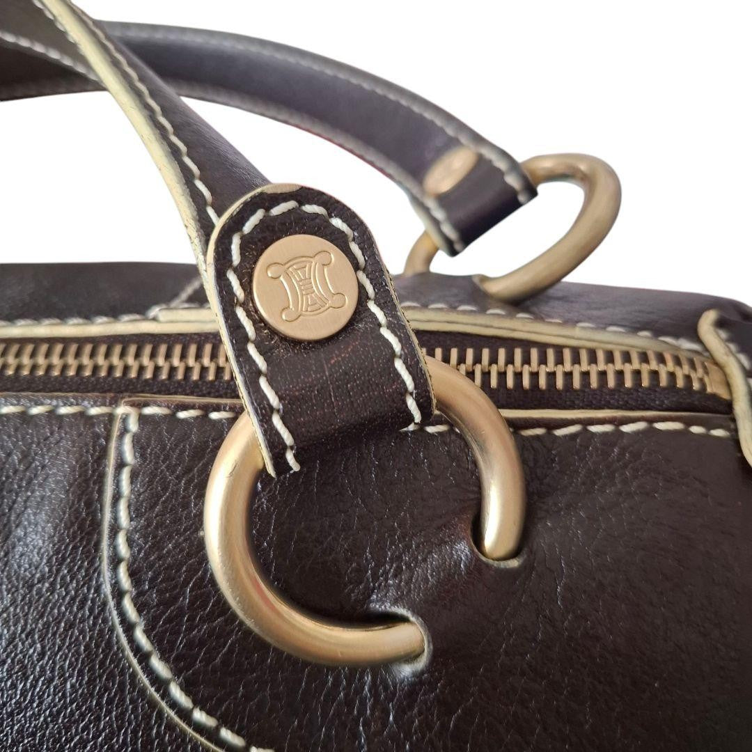 CELINE handbag Purse Triomphe Mini Boston Bag Leather Brown Women's Authentic