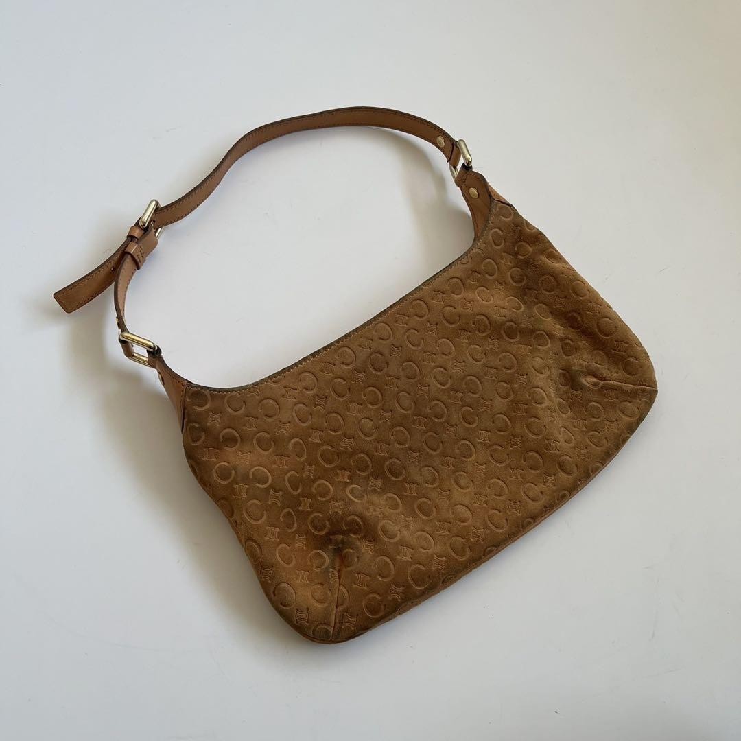 CELINE shoulder bag Purse Macadam Suede Camel Authentic Used Women's