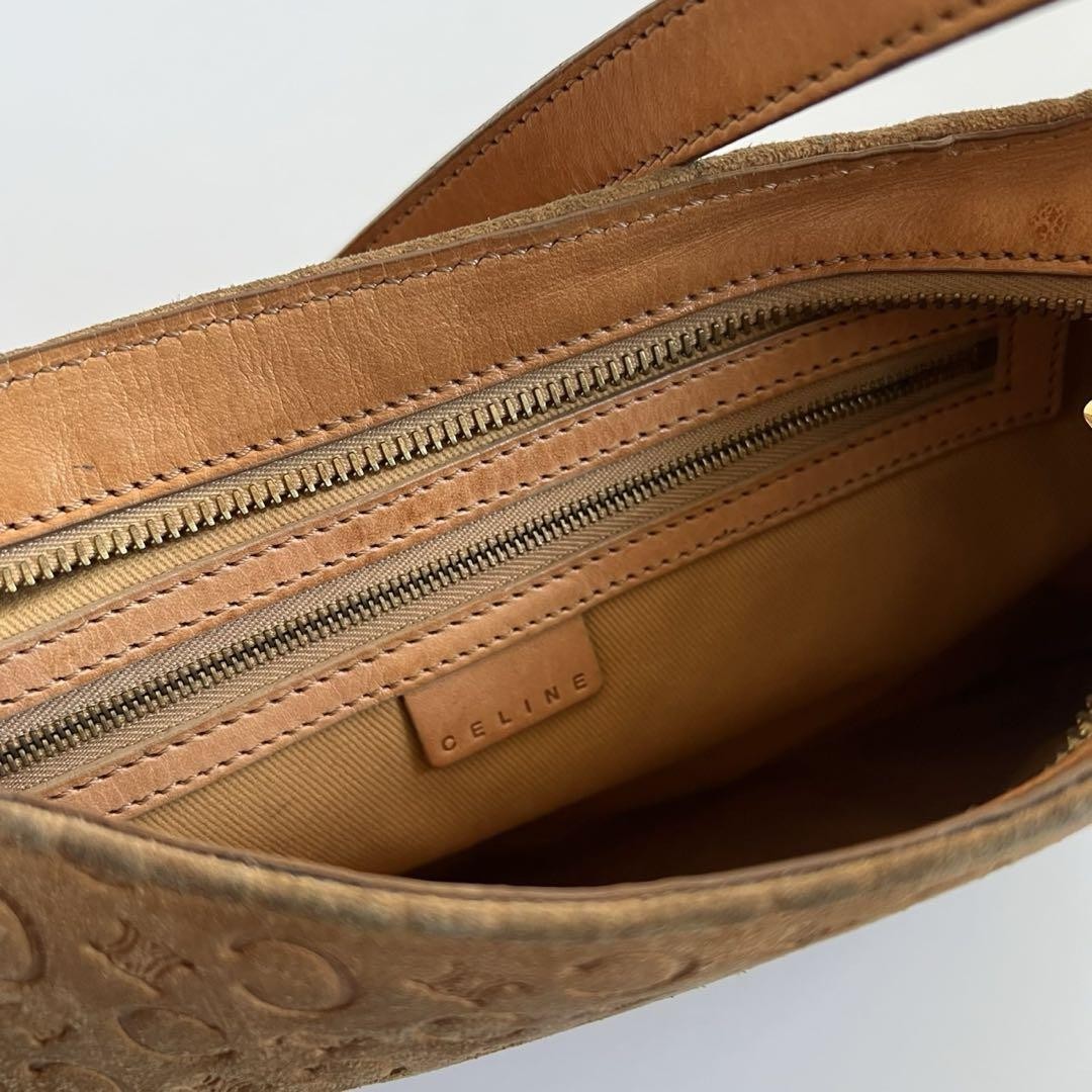 CELINE shoulder bag Purse Macadam Suede Camel Authentic Used Women's