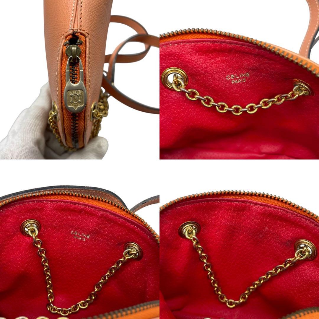 CELINE shoulder bag Purse Leather chain Orange Gold Women's Authentic Used