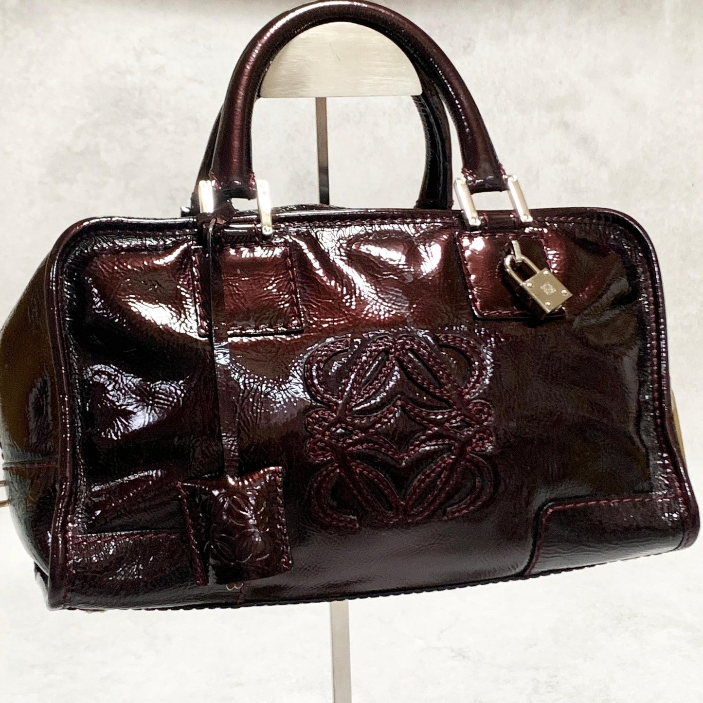 LOEWE Bag Amazona Anagram Patent Handbag Tote Purse Patent Used Women's Auth
