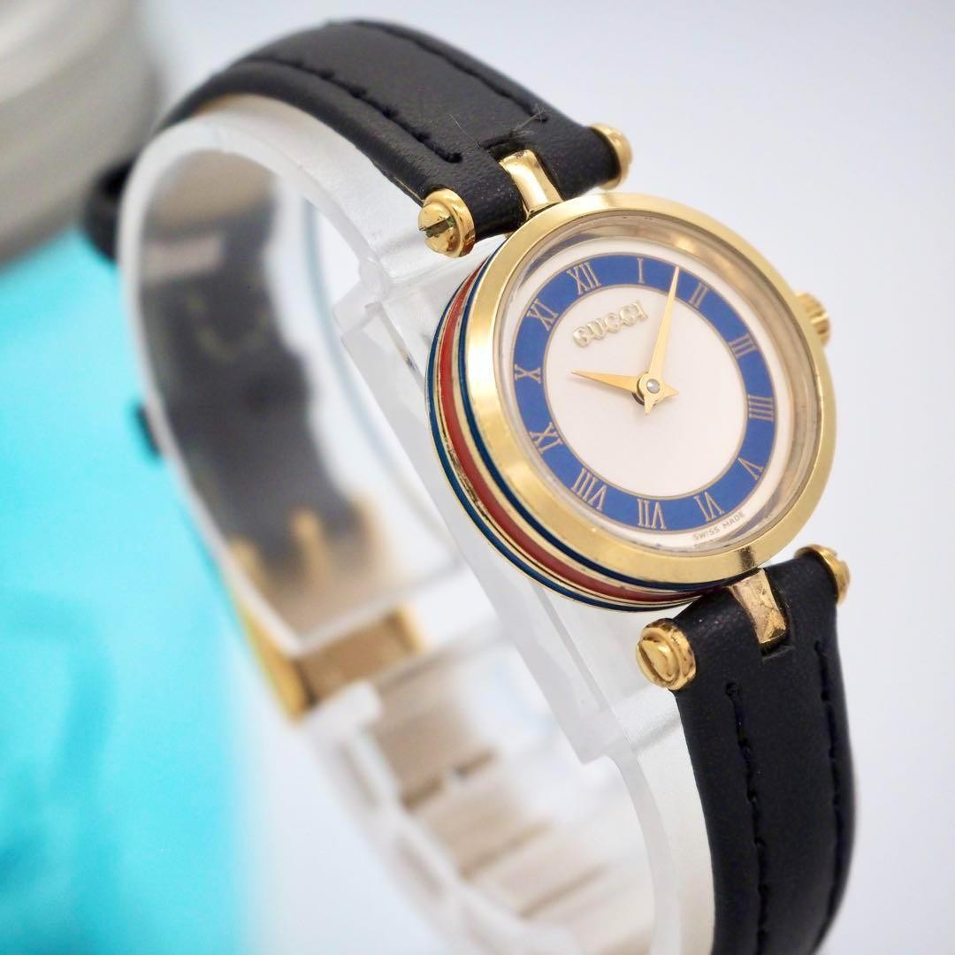 GUCCI Quartz Watch Wristwatch White Blue Black Women's Authentic