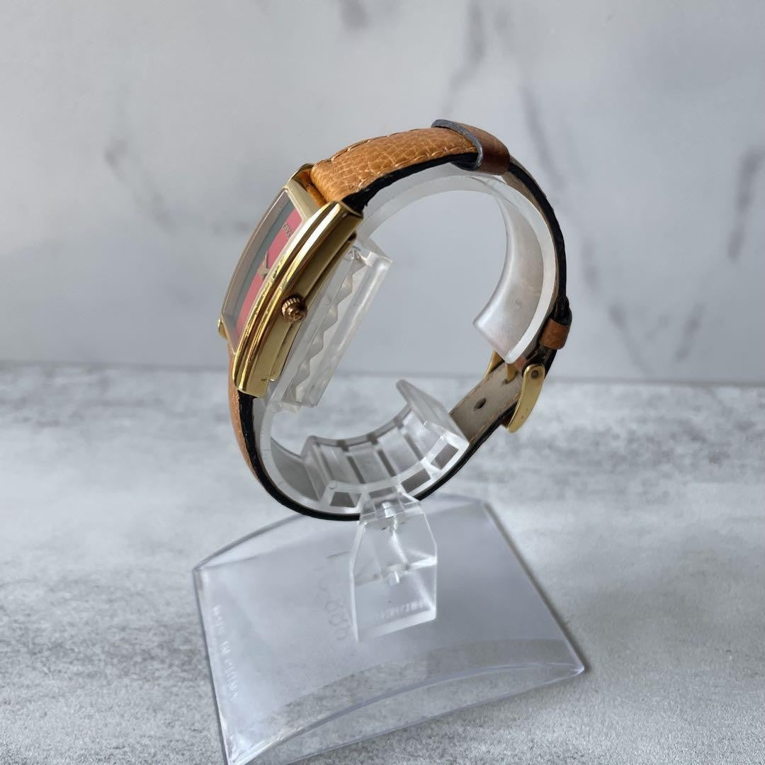 GUCCI 2600L Quartz Watch Wristwatch Sherry Line Gold Camel Women's Authentic