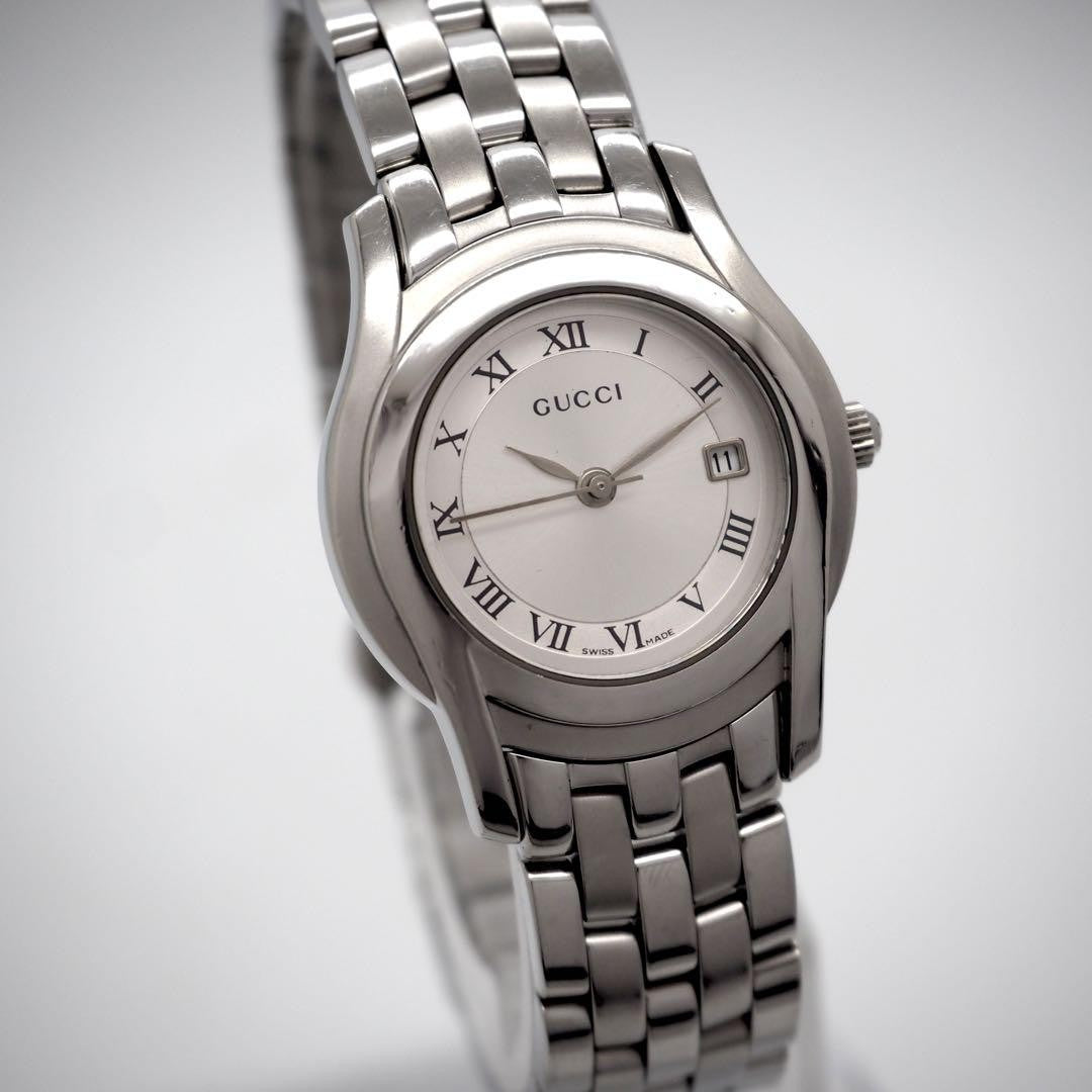 GUCCI 5500L Quartz Watch Wristwatch White Silver Women's Authentic