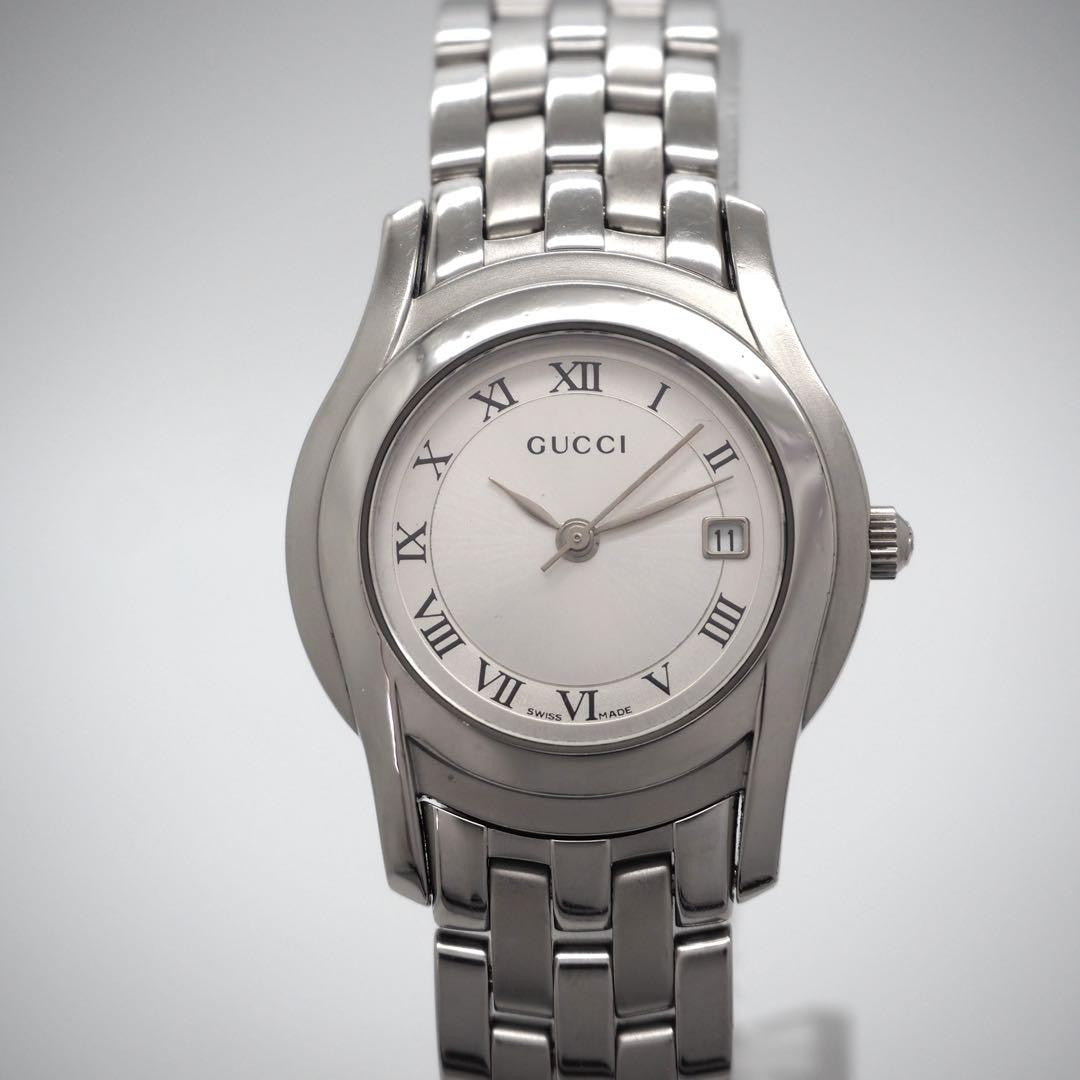 GUCCI 5500L Quartz Watch Wristwatch White Silver Women's Authentic
