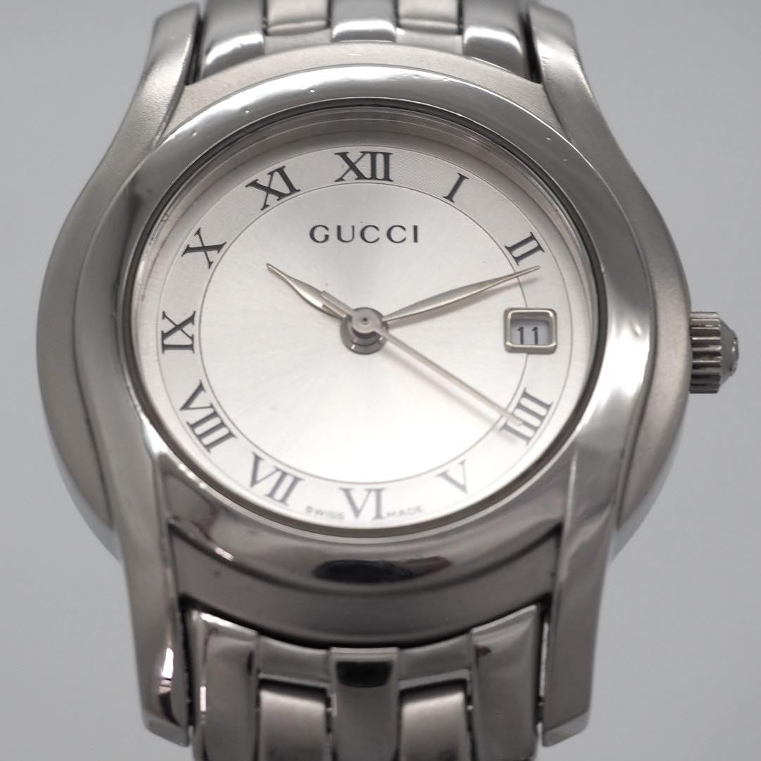 GUCCI 5500L Quartz Watch Wristwatch White Silver Women's Authentic