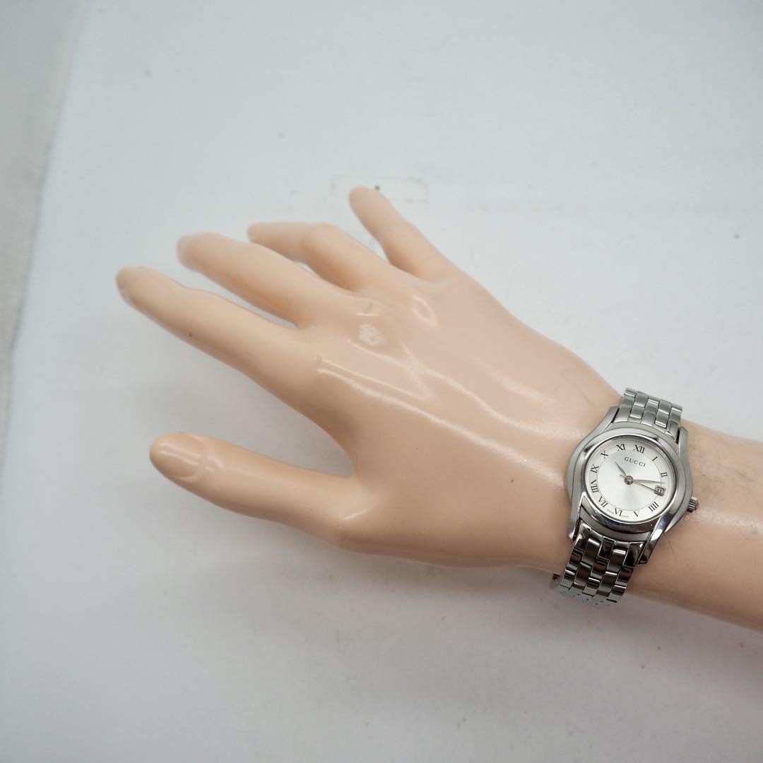 GUCCI 5500L Quartz Watch Wristwatch White Silver Women's Authentic