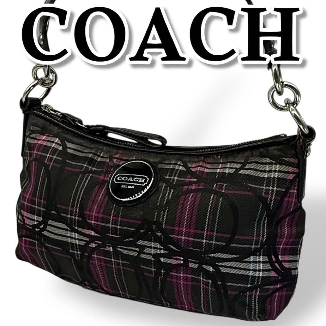 COACH Hand Shoulder Bag Purse Nylon Black Authentic