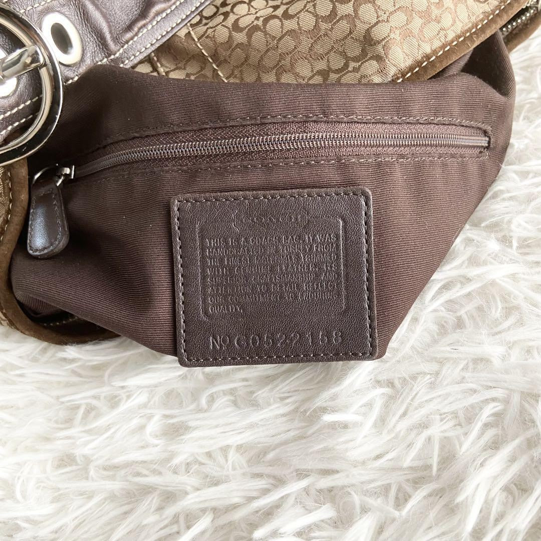 COACH Shoulder Bag Purse Signature Leather Suede Brown Authentic