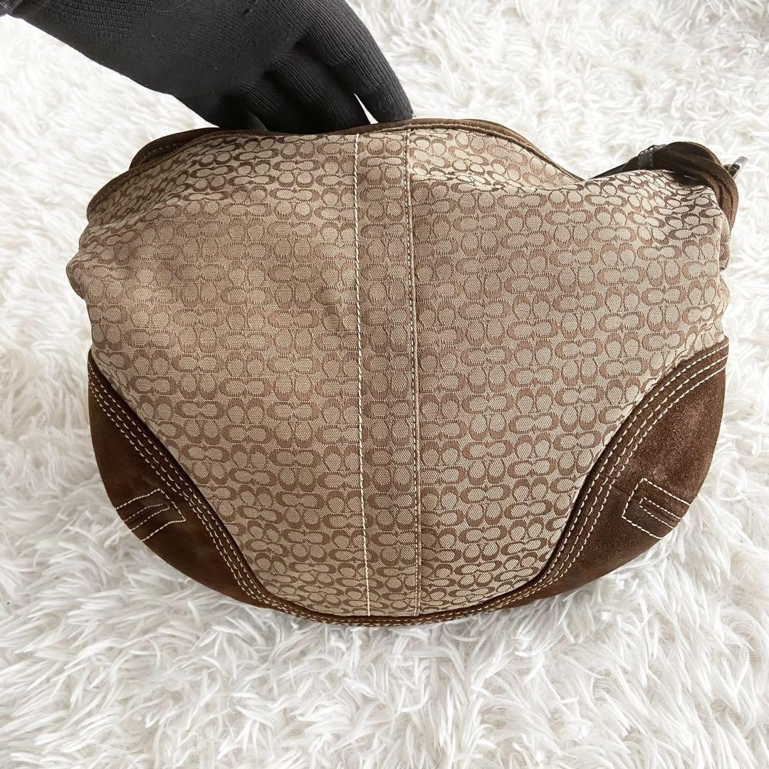 COACH Shoulder Bag Purse Signature Leather Suede Brown Authentic