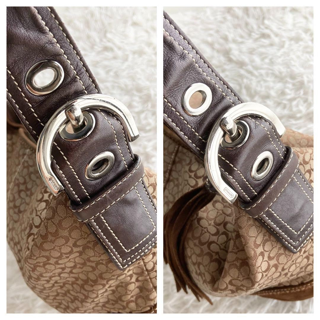 COACH Shoulder Bag Purse Signature Leather Suede Brown Authentic