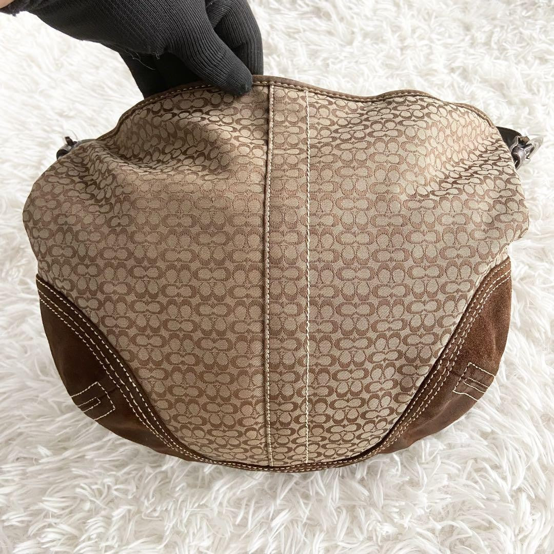 COACH Shoulder Bag Purse Signature Leather Suede Brown Authentic