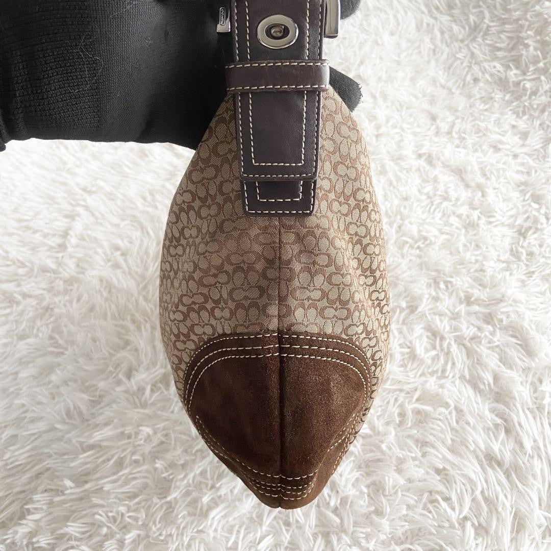 COACH Shoulder Bag Purse Signature Leather Suede Brown Authentic