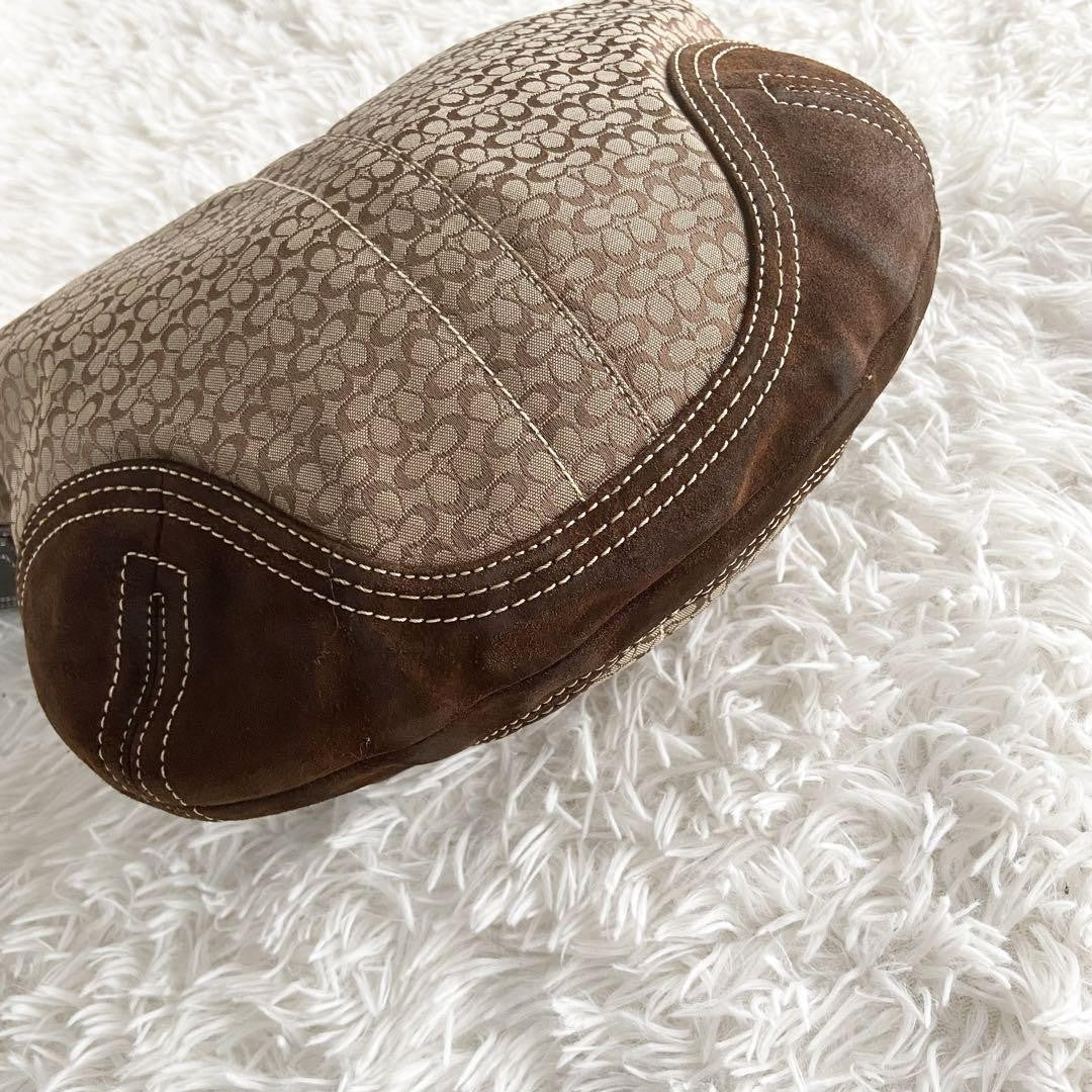 COACH Shoulder Bag Purse Signature Leather Suede Brown Authentic