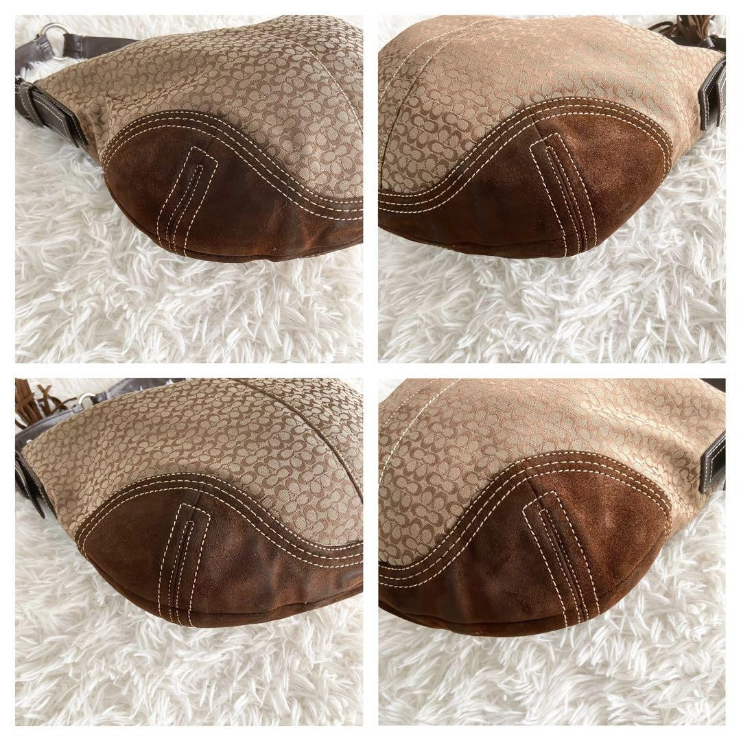 COACH Shoulder Bag Purse Signature Leather Suede Brown Authentic