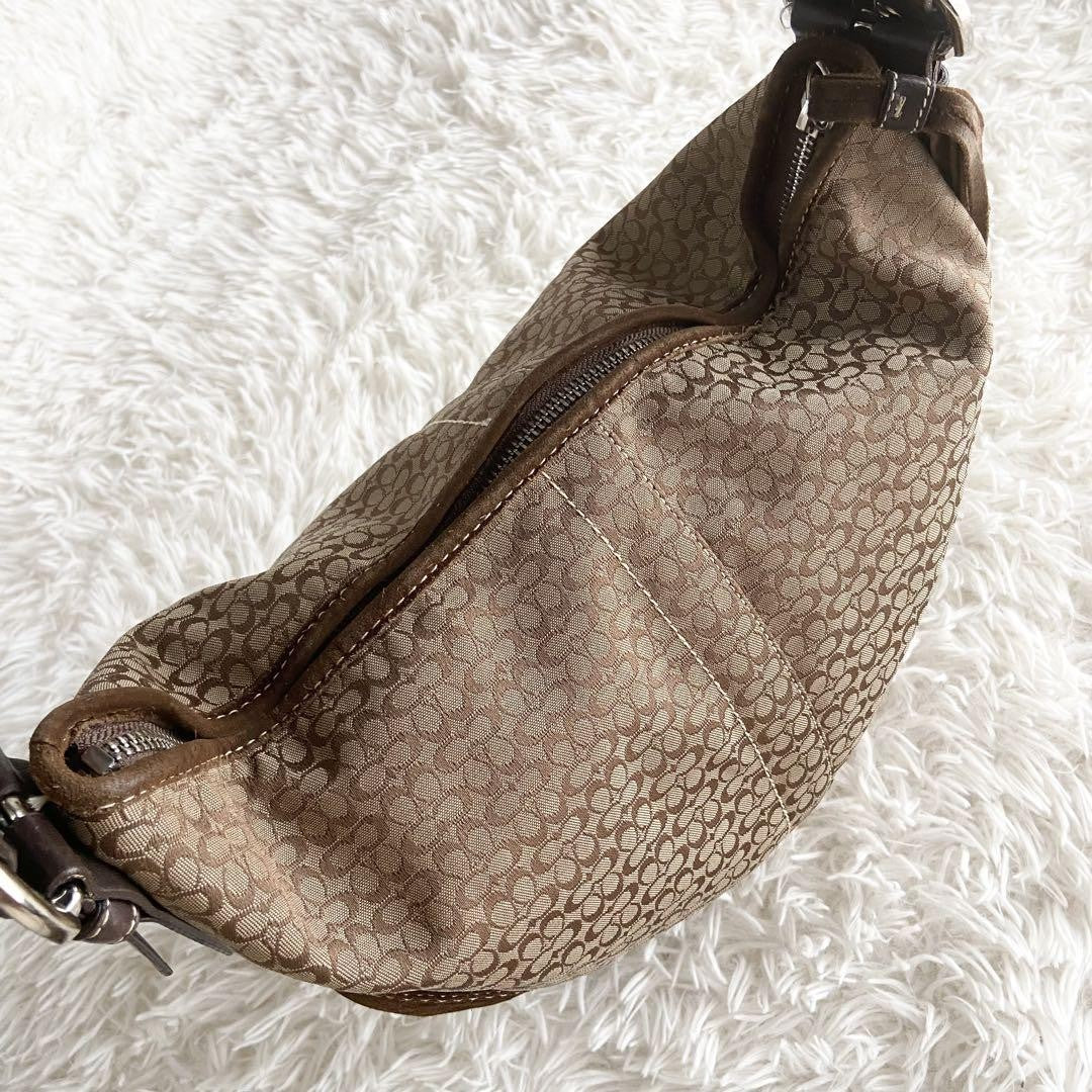 COACH Shoulder Bag Purse Signature Leather Suede Brown Authentic